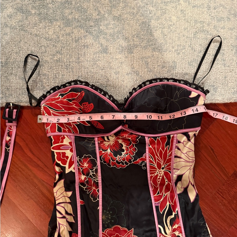 BEBE Y2K Strapless Floral Dress with Pink Trim - Picture 3 of 7